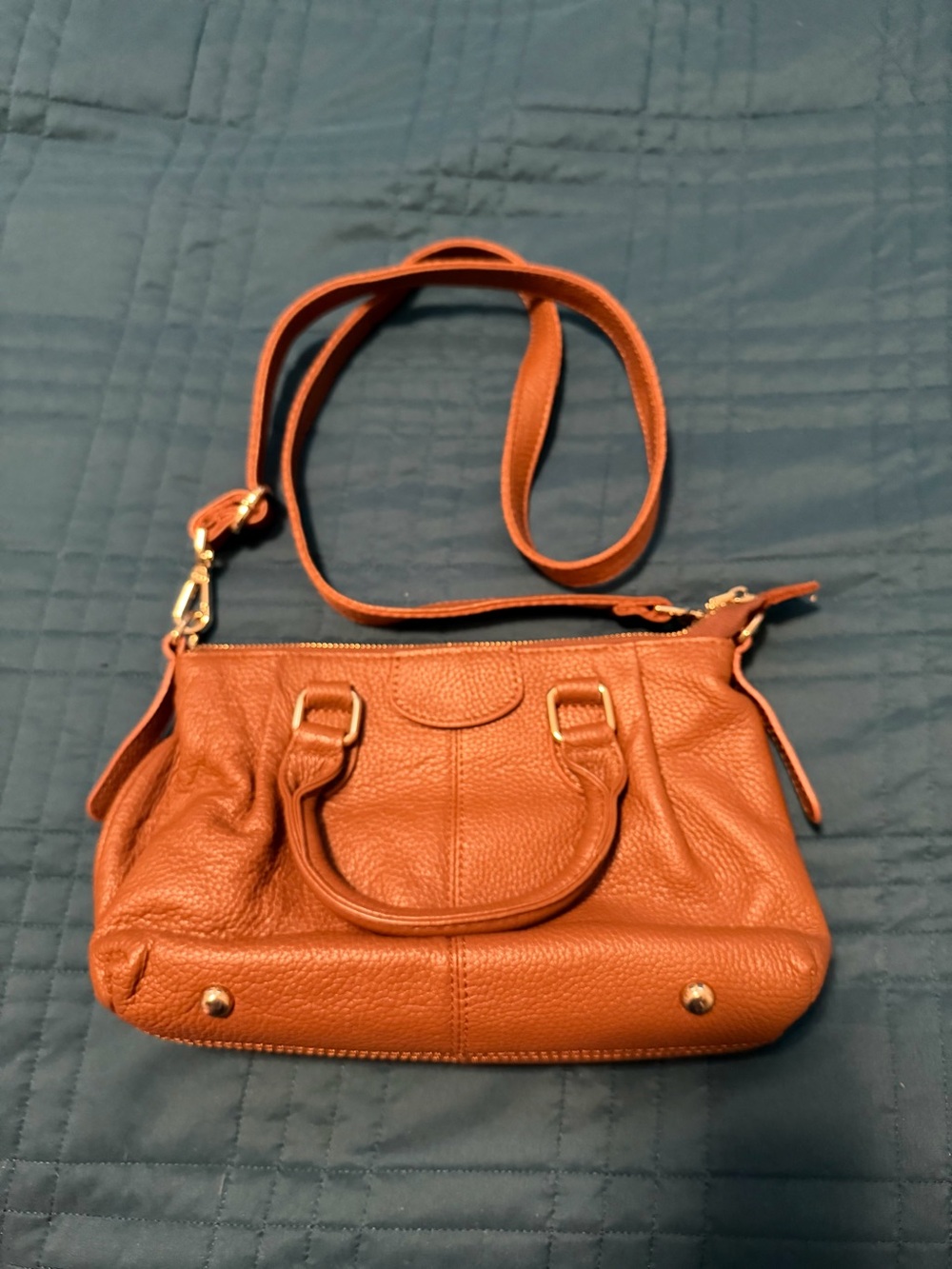 Source Unknown Tan Leather Satchel with Gold Hardware with Crossbody Strap